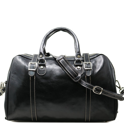 Floto Italian leather carryon duffle bag - Trastevere in Black